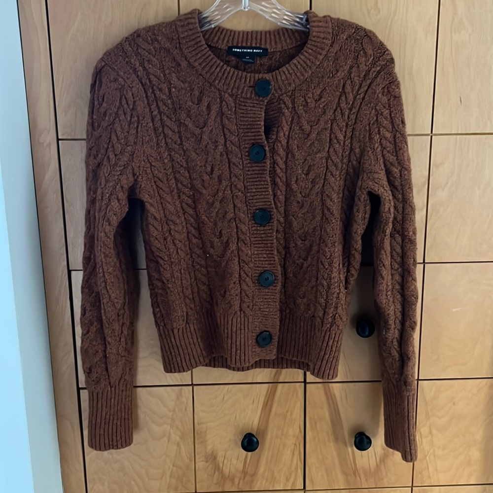 Something Navy Orange/Brown Cableknit Cardigan